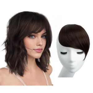 SARLA Side Hair Bangs Clip in Off Black One Piece Straight Synthetic Bangs Extension for Women(Dark Brown)