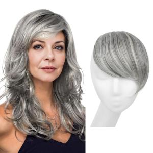 SARLA Side Hair Bangs Clip in Off Black One Piece Straight Synthetic Bangs Extension for Women(Grey Multi)