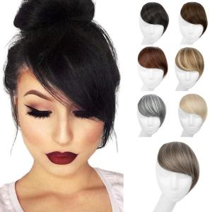 SARLA Side Hair Bangs Clip in Off Black One Piece Straight Synthetic Bangs Extension for Women(Middle Grey)