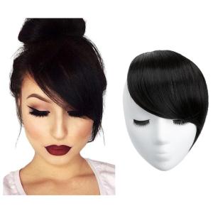 SARLA Side Hair Bangs Clip in Off Black One Piece Straight Synthetic Bangs Extension for Women(Off Black)