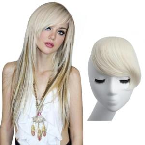 SARLA Side Hair Bangs Clip in Off Black One Piece Straight Synthetic Bangs Extension for Women(Platinum Blonde)