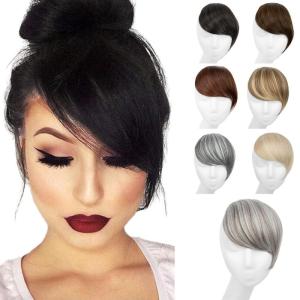 SARLA Side Hair Bangs Clip in Off Black One Piece Straight Synthetic Bangs Extension for Women(Polar Silver)