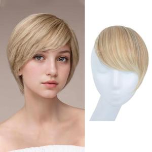 SARLA Side Hair Bangs Clip in Off Black One Piece Straight Synthetic Bangs Extension for Women(Sunny Blonde)