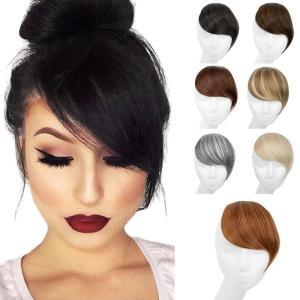 SARLA Side Hair Bangs Clip in Off Black One Piece Straight Synthetic Bangs Extension for Women(Tizian Red)