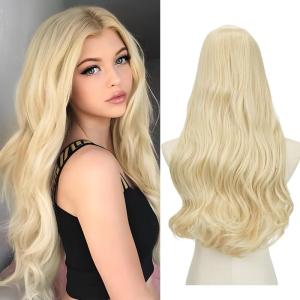 SARLA U Part Hair Extensions Dirty Blonde Full Head Clip in Synthetic Wave Curly Hairpiece Long 24 Inch for Women(Beach Blonde)