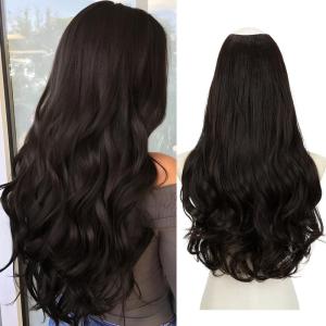 SARLA U Part Hair Extensions Dirty Blonde Full Head Clip in Synthetic Wave Curly Hairpiece Long 24 Inch for Women(Black Brown)